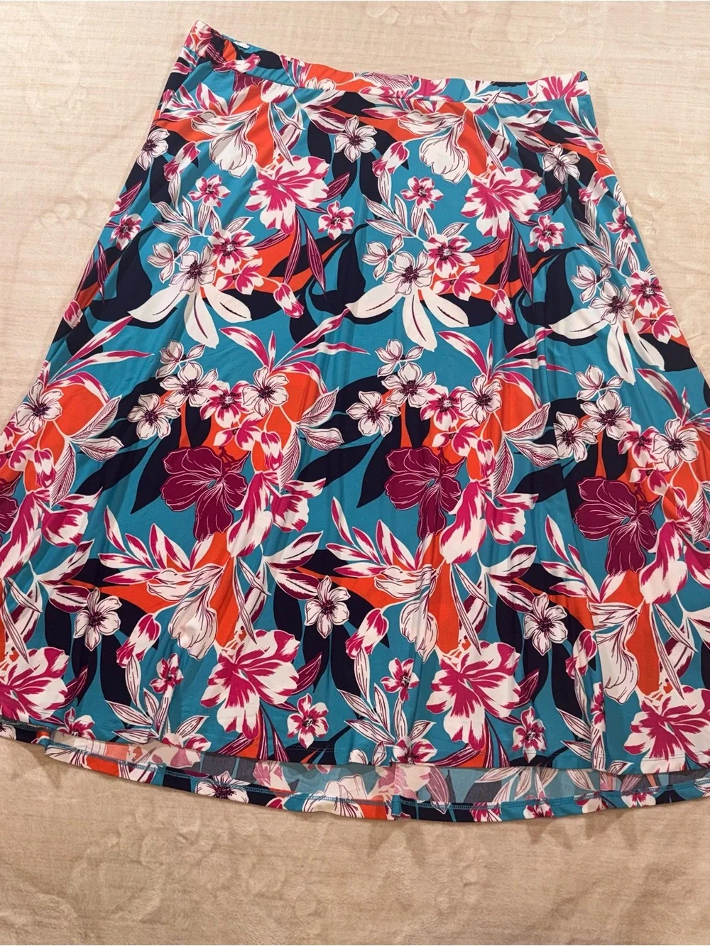Roaman's Teal, Coral & Magenta Floral A-Line Skirt